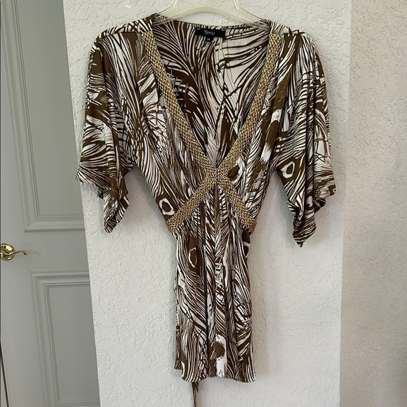 Sky Tops - SKY Chic Feather Patterned Dress with Gold Accents